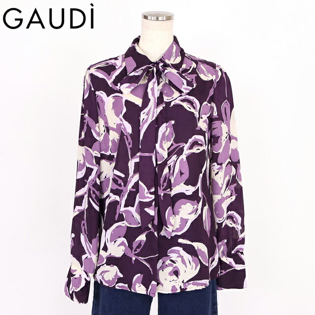 樂天商城 - ガウディ（GAUDI）レディース 長袖ブラウス パープル系 フラワージョーゼットボウタイ付きブラウス （サイズ/42）*uw0035