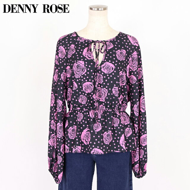 乐天商城 - デニーローズ（DENNY ROSE）レディース 長袖ブラウス ブラック系 ローズ×ドットブラウス （サイズ/42/44）*uw0048