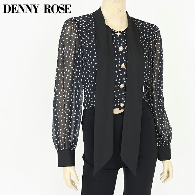 デニーローズ（DENNY ROSE）レディース 長袖ブラウス ブラック系 　ドットプリントタイBL　black×white （サイズ/40）*wd0011