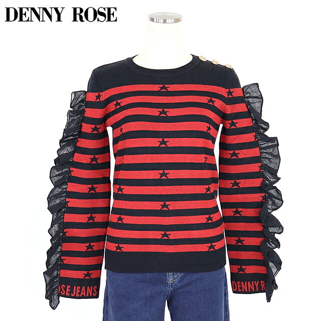 樂天商城 - デニーローズ（DENNY ROSE）レディース 長袖ニット レッド系 　スリーブ布綿ドッキングボーダーニット （サイズ/XS）*wd1009