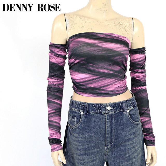 デニーローズ（DENNY ROSE）レディース ベアトップ・チューブトップ パープル系 　ハンドフリープリントアームリリーストップス イタリ..