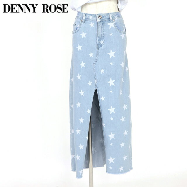 樂天商城 - デニーローズ（DENNY ROSE）レディース ロングスカート ブルー系 　スタープリントフロントスリットポイントデニムロングスカート （サイズ/25/26）*wd1074