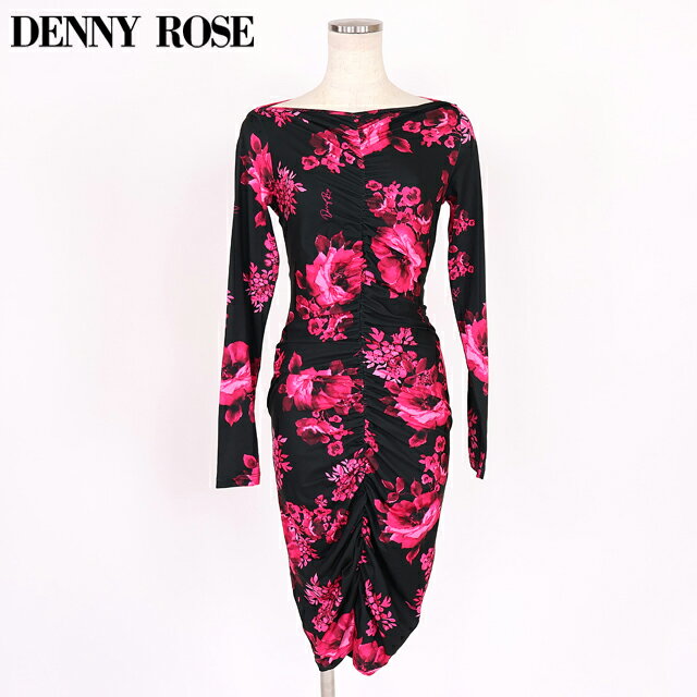 樂天商城 - デニーローズ（DENNY ROSE）レディース ワンピース ミディアム ブラック系 　センターシャーリングフラワータイトワンピース イタリア製 （サイズ/40）*wd1094