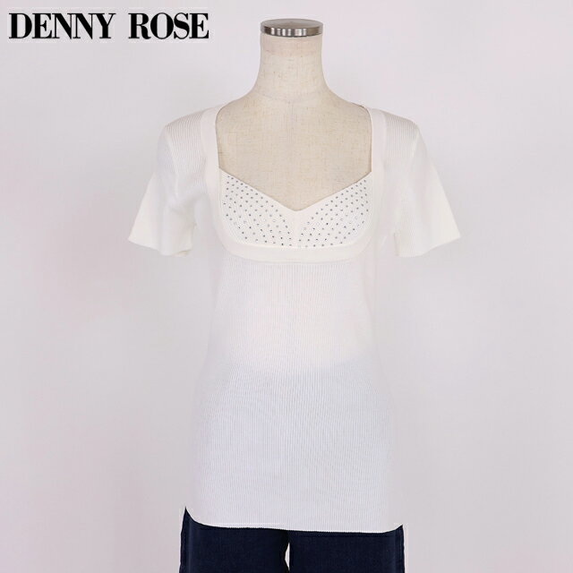 Three-Quarter Knit - デニーローズ（DENNY ROSE）レディース 半袖ニット ホワイト系 　胸元ストーンポイント半袖ニット （サイズ/S）*wd1110
