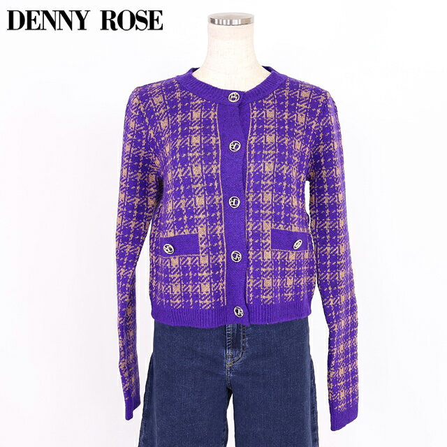樂天商城 - デニーローズ（DENNY ROSE）レディース 長袖カーディガン パープル系 　チェッククルーネックカーディガン イタリア製 （サイズ/XS）*wd1113
