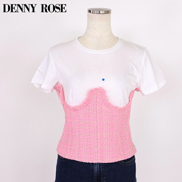 樂天商城 - デニーローズ（DENNY ROSE）レディース Tシャツ ホワイト系 ホワイト×ピンク 　ツイード切替デザイン （サイズ/42）*wd1125