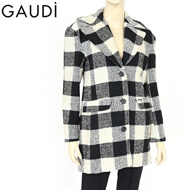 乐天商城 - ガウディ（GAUDI）レディース コート ブラック系 　バッファローチェックコート （サイズ/40/42/44）*wg0008