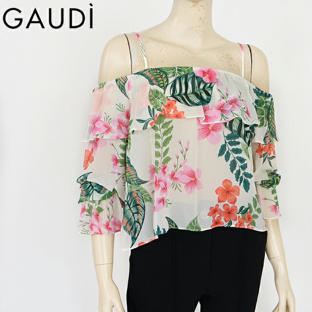 樂天商城 - ガウディ（GAUDI）レディース ブラウス ホワイト系 　ボタニカルプリントオフショルBL　white×pink （サイズ/40）*wg0011
