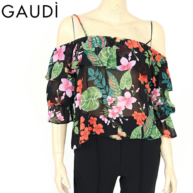 樂天商城 - ガウディ（GAUDI）レディース ブラウス ブラック系 　ボタニカルプリントオフショルBL　black×pink （サイズ/40/42）*wg0012