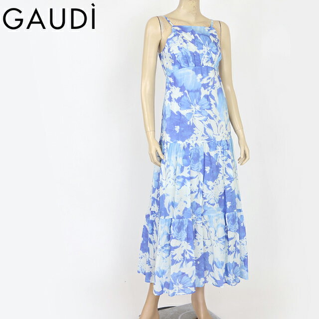 ガウディ（GAUDI）レディース ロングワンピース ブルー系 水彩プリントティアードマキシキャミOP イタリア製 （サイズ/40）*wg0024