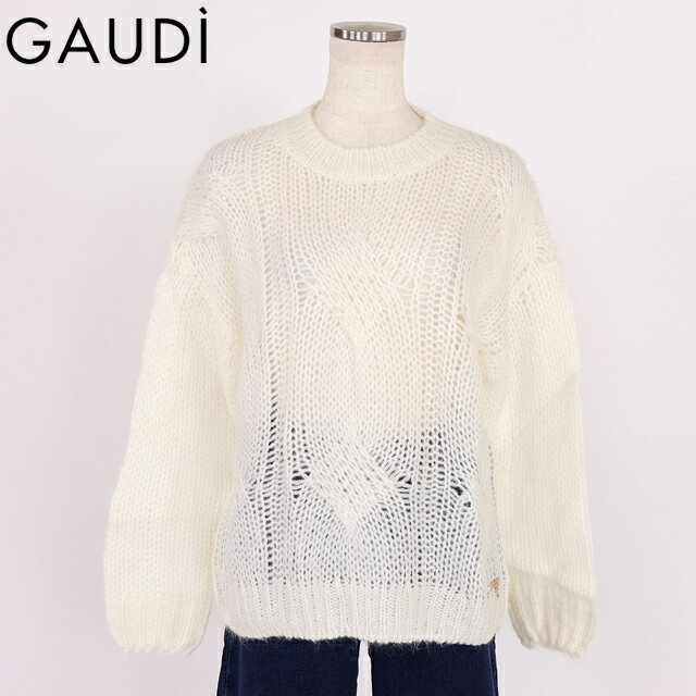 乐天商城 - ガウディ（GAUDI）レディース 長袖ニット ホワイト系 モヘア混ケーブルニット （サイズ/XS/S）*wg1008