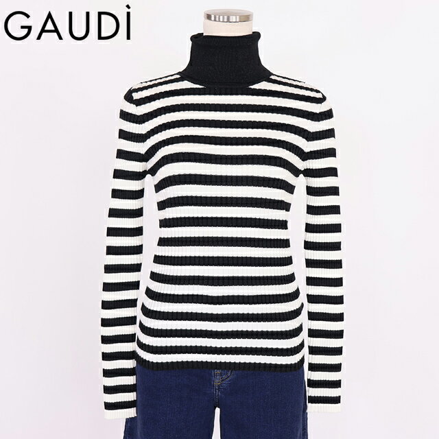 乐天商城 - ガウディ（GAUDI）レディース 長袖ニット タートルネック ブラック系 ボーダータートル （サイズ/XS/S）*wg1015