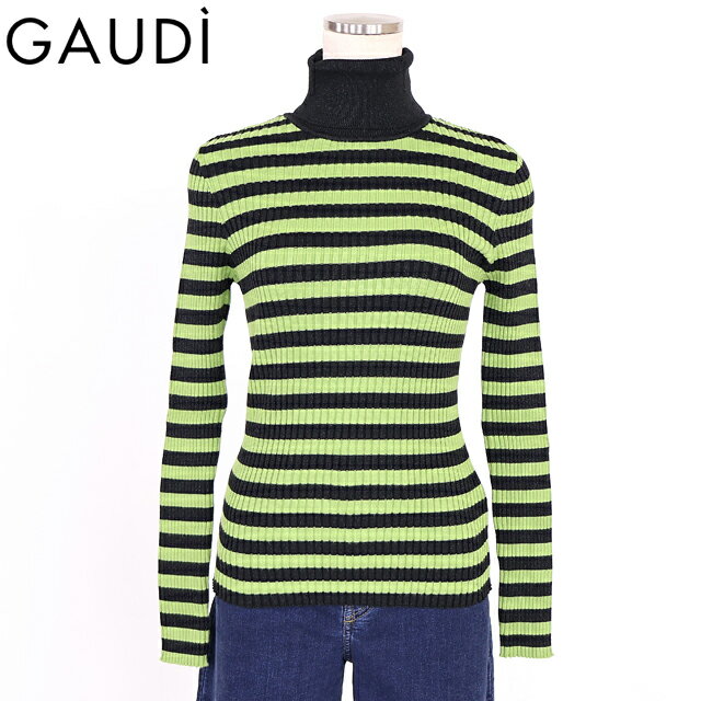 樂天商城 - ガウディ（GAUDI）レディース 長袖ニット タートルネック グリーン系 ボーダータートル （サイズ/S）*wg1016
