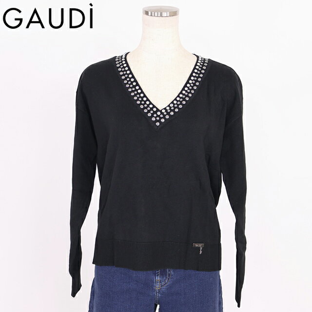 乐天商城 - ガウディ（GAUDI）レディース 長袖ニット ブラック系 ビジューポイントVネックニット （サイズ/S）*wg1032
