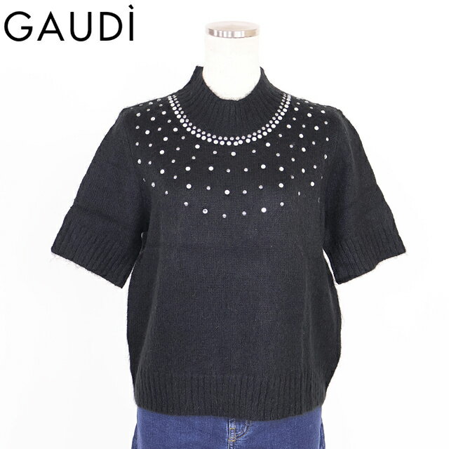 樂天商城 - ガウディ（GAUDI）レディース 半袖ニット ブラック系 ビジューポイントハイネックニット （サイズ/M）*wg1033