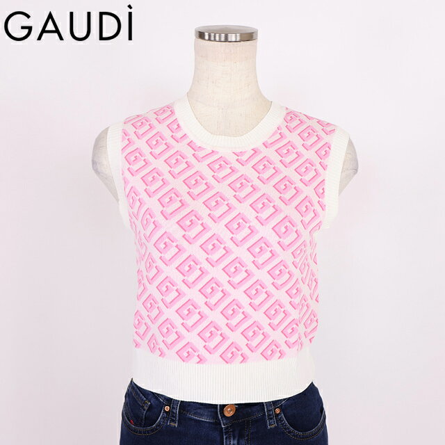 乐天商城 - ガウディ（GAUDI）レディース ノースリーブニット ピンク系 ロゴジャガードノースリニット （サイズ/XS/M）*wg1038