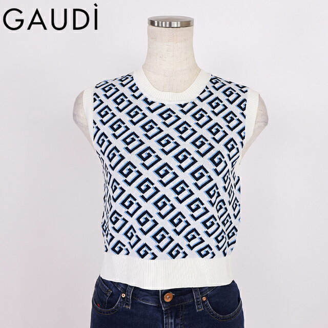 乐天商城 - ガウディ（GAUDI）レディース ノースリーブニット ブルー系 ロゴジャガードノースリニット （サイズ/XS/S）*wg1039