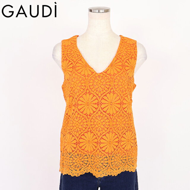 樂天商城 - ガウディ（GAUDI）レディース ノースリーブブラウス オレンジ系 フラワーレースノースリブラウス （サイズ/40/42）*wg1050