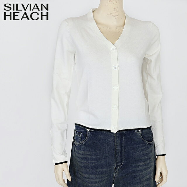 シルビアン ヒーチ（SILVIAN HEACH）レディース 長袖カーディガン ホワイト系 WH×BK 　配色VネックNTカーデ （サイズ/XS）*wo1021