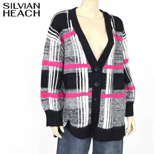 シルビアン ヒーチ（SILVIAN HEACH）レディース 長袖カーディガン ブラック系 BK×WH×PK 　チェックジャガードカーデ （サイズ/XS/S）*wo1022