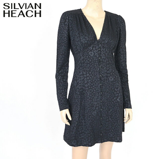 シルビアン ヒーチ（SILVIAN HEACH）レディース ワンピース ミディアム ブラック系 胸元切替ジャガード風レオパード柄OP （サイズ/XS）*wo1033