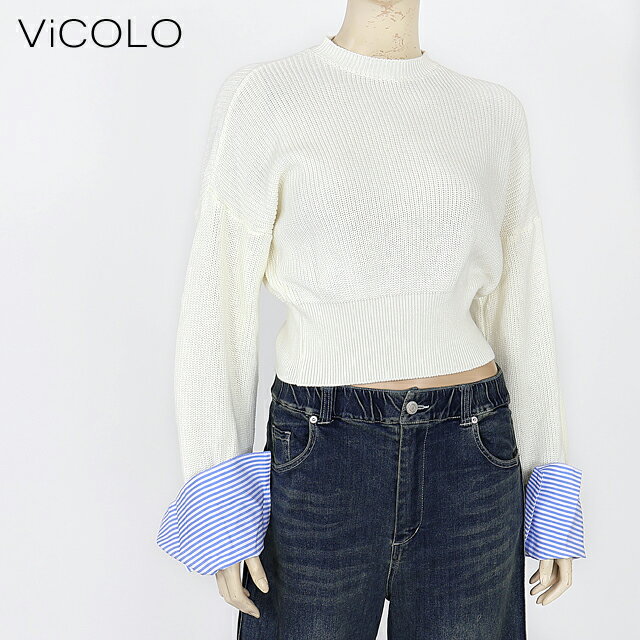 ヴィコロ（Vicolo）レディース 長袖ニット ホワイト系 　袖シャツレイヤード風デザインNT イタリア製 （サイズ/F）*wo1053