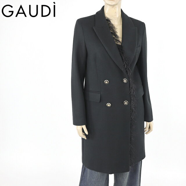 乐天商城 - ガウディ（GAUDI）レディース コート ブラック系 　フェザーポイントダブルボタンコート イタリア製 （サイズ/40）*yu0007