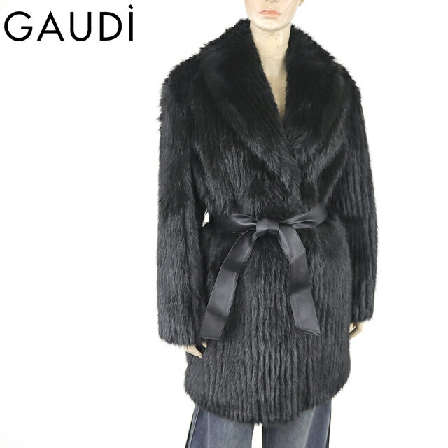 樂天商城 - ガウディ（GAUDI）レディース コート ブラック系 　シャギーフェイクファーコート （サイズ/42）*yu0009