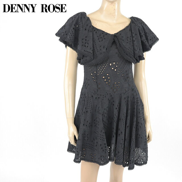 樂天商城 - デニーローズ（DENNY ROSE）レディース ワンピース ショート ブラック系 　カットワークレースオフショルミニワンピ イタリア製 （サイズ/42）*yu0019