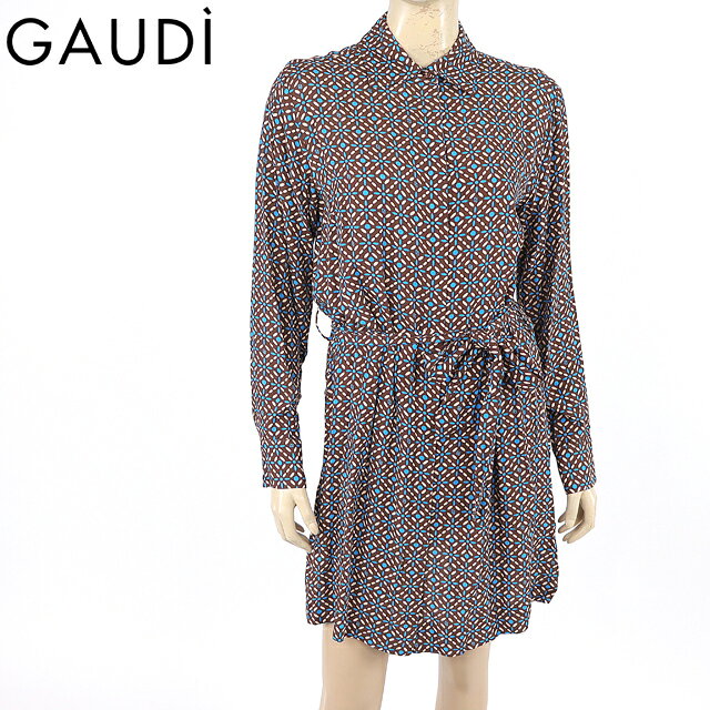 樂天商城 - ガウディ（GAUDI）レディース ワンピース ミディアム ブラウン系 　リボンベルト付きレトロ柄シャツワンピ イタリア製 （サイズ/42）*yu0021