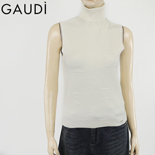 ガウディ（GAUDI）レディース ノースリーブニット ホワイト系 　Gマーク×チェーンタートルネックノースリーブ （サイズ/S）*yu1001