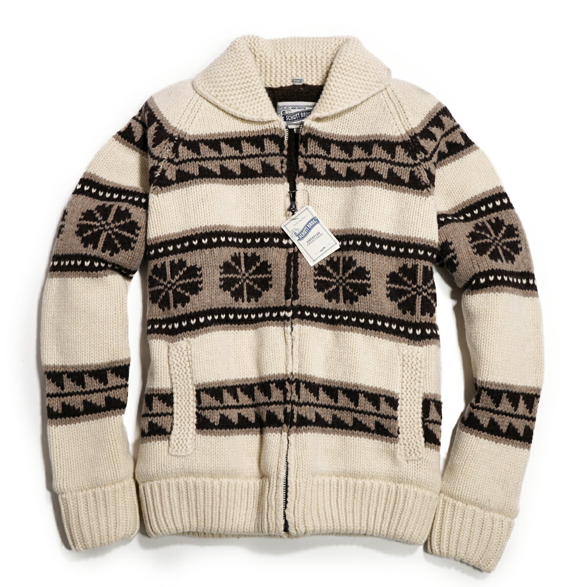 ショット カウチン Schott Cowichan Sweater カウチン ニット Schott NYC ショット セーター ニット アウター ミリタリー カウチンニット セーター メンズ 送料無料 ウール ボアニット フルジップ ニットカーディガン 厚手