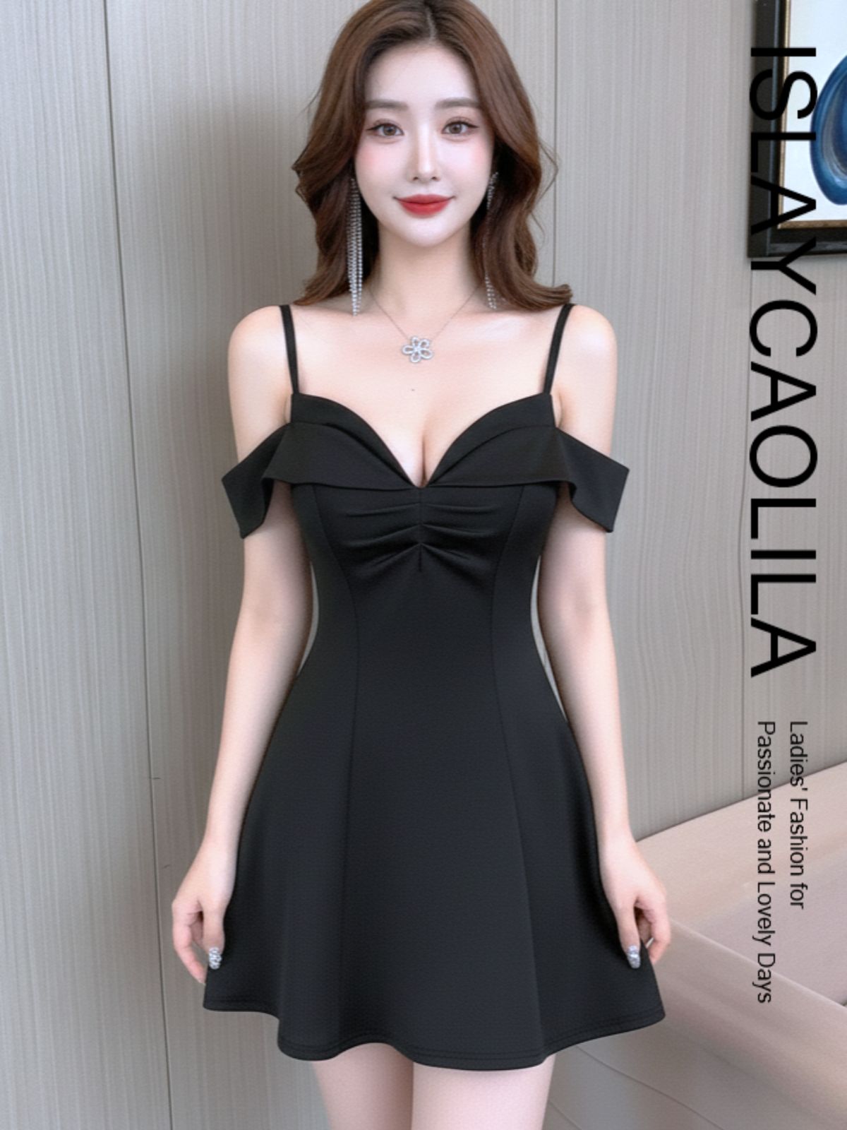 オフショルダー ミニドレス フレアライン タイトフィット ストラップ EP4 ロリンダ