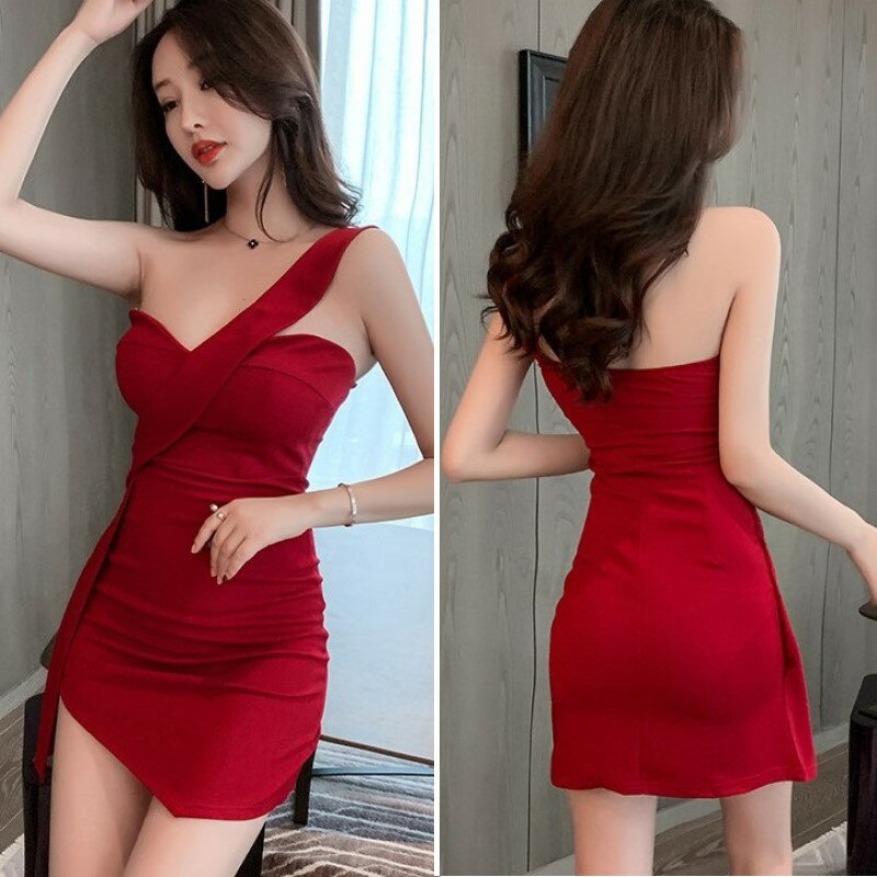 ワンショルダー ワンピース ベアトップ タイトミニ クラブドレス アシンメトリー ノースリーブ ウエストマーク レディース CR6 パルム 3