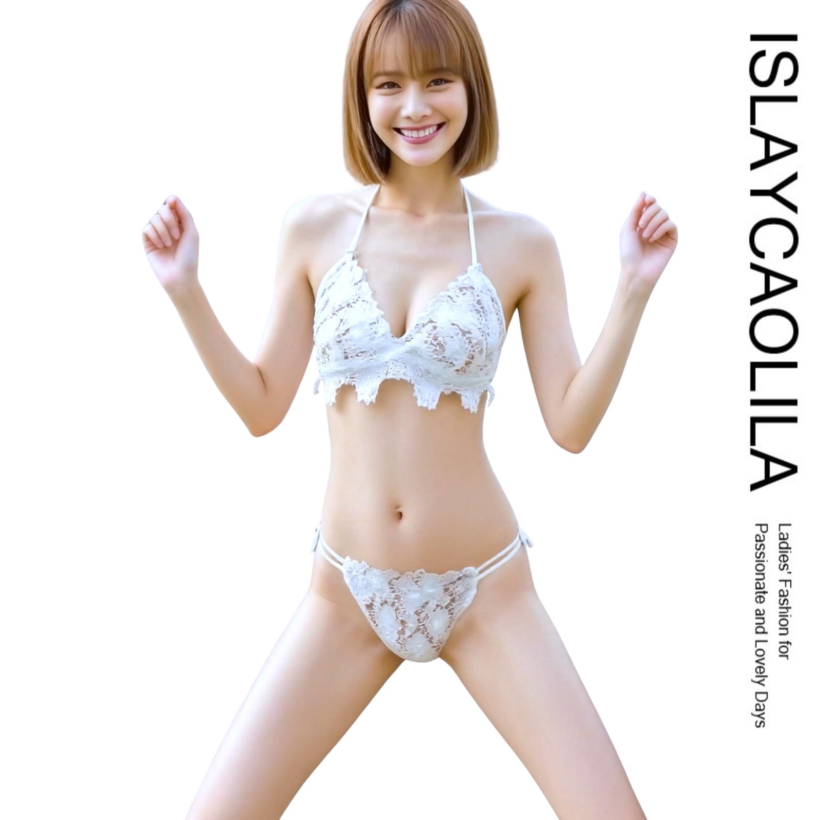 ビキニ 水着 レース ストリング スイムドレス ホルターネック リボン 紐 セパレート パッド入り ワイヤーなし レディース CZ1 アネッテ