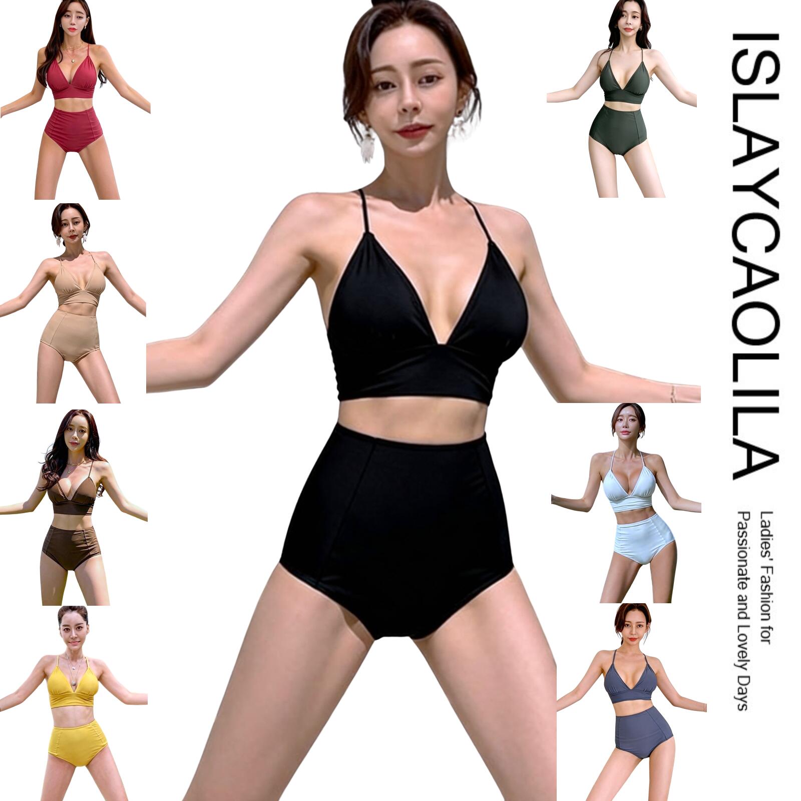 ビキニ 水着 ストラップ バッククロス スイムドレス 三角 ハイウエスト セパレート パッド入り ワイヤーなし モテ レディース DB6 アディナ