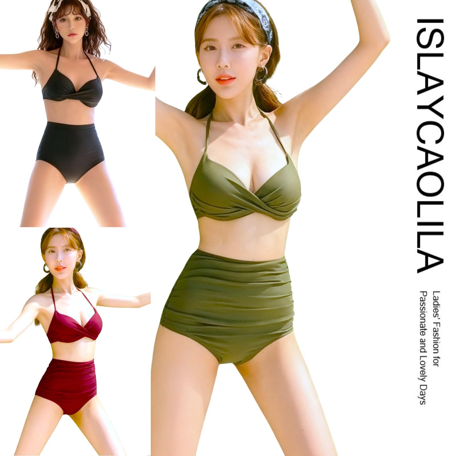 ビキニ セット 水着 ホルターネック ハイウエスト スイムドレス カシュクール パッド入り ワイヤーあり レディース DG9 サーシャ