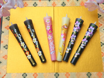 特別柄 春の宴桃色 絵ろうそく3号(手描き)6本入 絵ローソク 和ろうそく 仏具