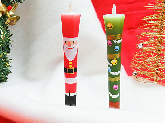 【クリスマス】「サンタクロース」 特別柄 3号 絵ろうそく（手描き）2本入 キャンドル 絵ローソク 和ろうそく 仏具