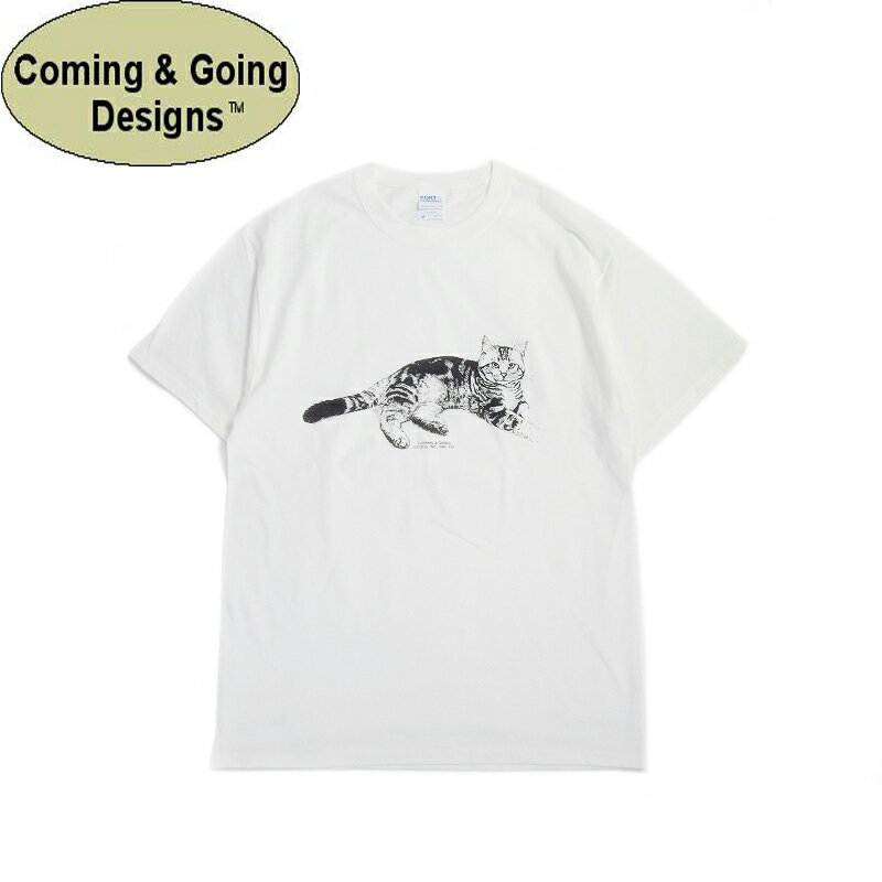 カミング&ゴーイング デザイン COMING & GOING DESIGNS半袖Tシャツ 猫プリント トラ猫 ホワイトTABBY CAT T-SHIRT WHITE