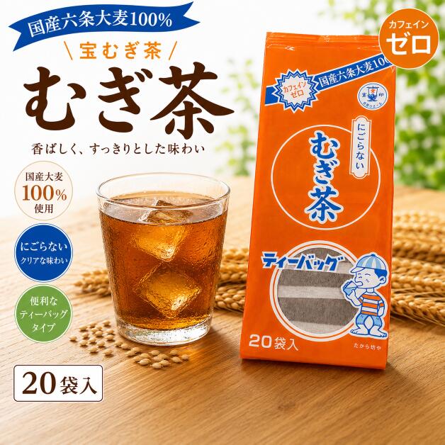 Rakuten - 宝印「宝むぎ茶」ティーバッグ20袋入り国産六条大麦100％ 水出し／お湯出し両用カフェインゼロ にごらない 老舗お茶屋が作ったおいしい麦茶 日本産大麦使用 国産 直火焙煎方式 ムギチャ