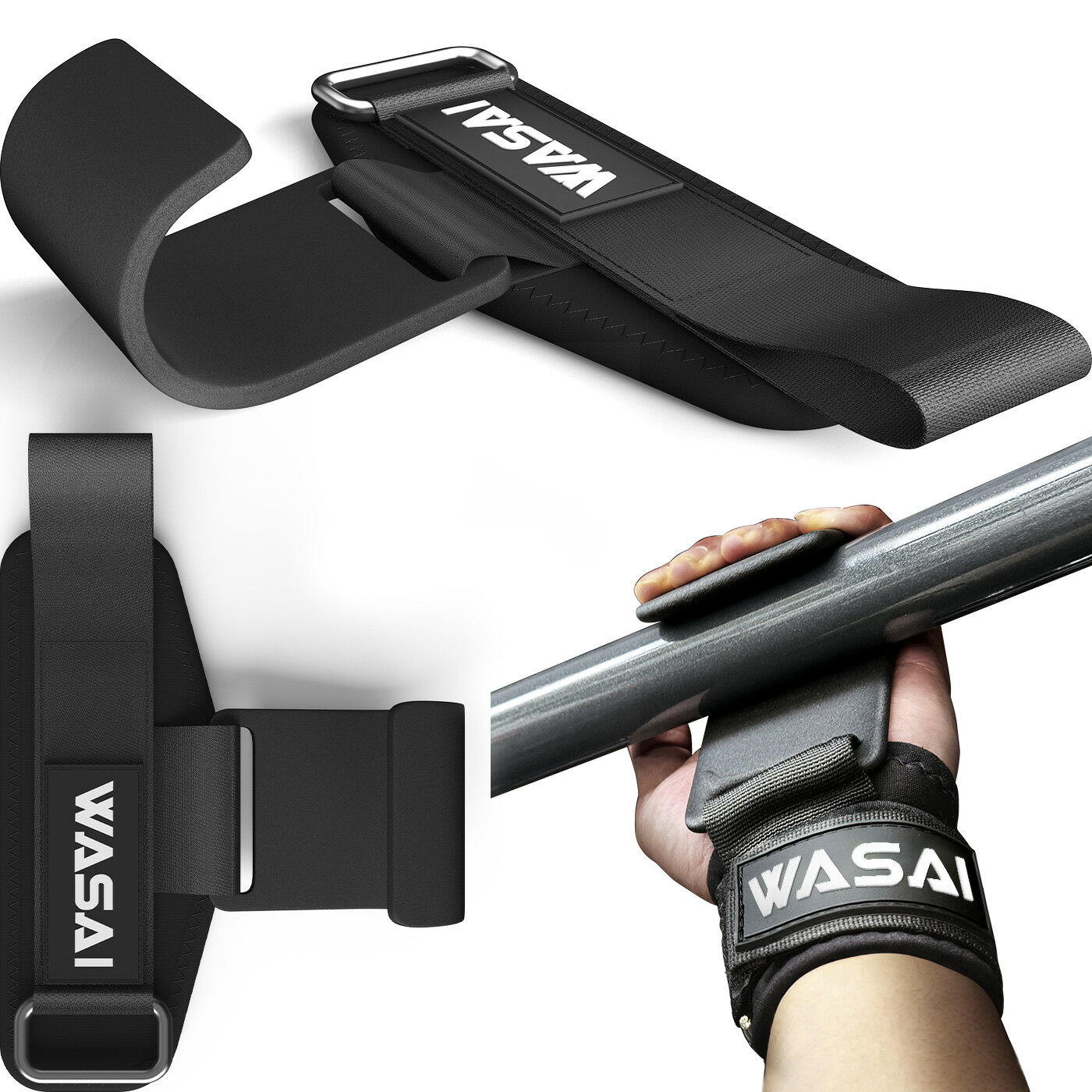 WASAI(ワサイ) リフティングフック 懸垂・デッドリフトの握力補助サポート｜厚鋼フック×5mmクッション｜ワイドベルクロで手首安定 男女兼用 LH-100