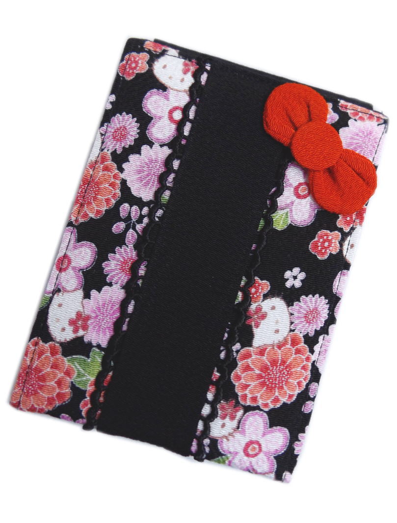 立て鏡 ミラー ハローキティちゃん 黒色地菊梅小花 女性用 レディース 子供用 キッズのサムネイル