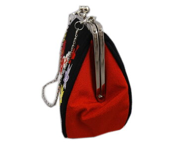 バッグ 桂由美 がま口 手提げ クラッチ 黒赤色地菊梅楓刺繍 振袖 成人式 卒業式 袴 はかま 着物 単品
