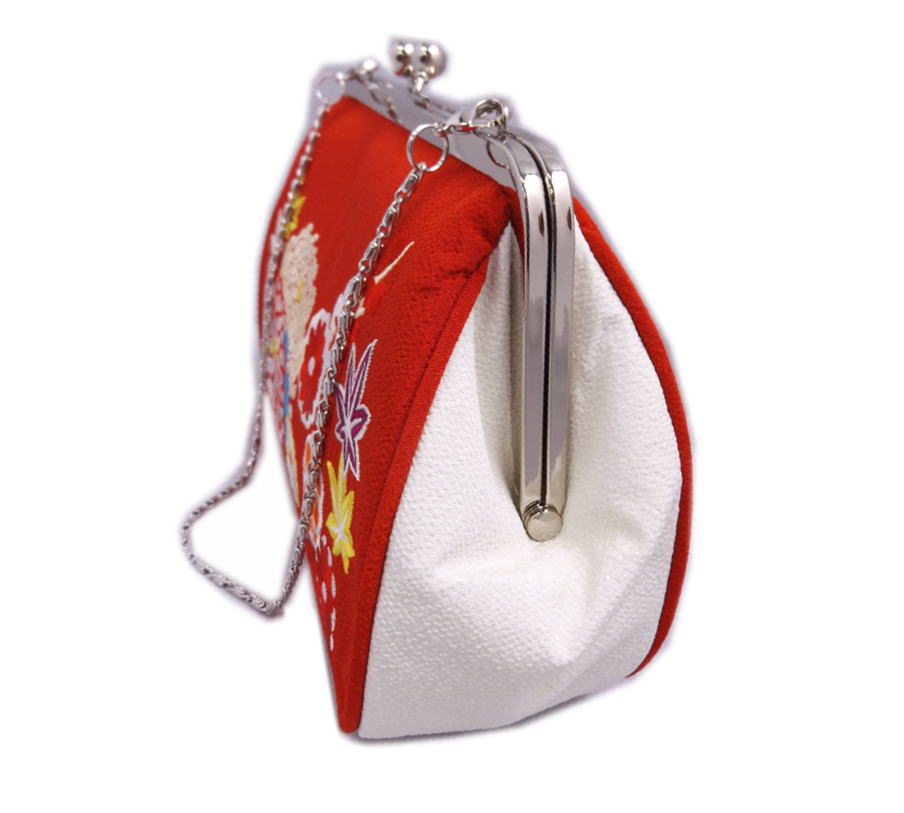 バッグ 桂由美 がま口 手提げ クラッチ 赤白色地菊梅楓刺繍 振袖 成人式 卒業式 袴 はかま 着物 きもの 単品 ガマ口 小紋 洗える着物 振袖用 ハカマ 赤色 女性用 レディース