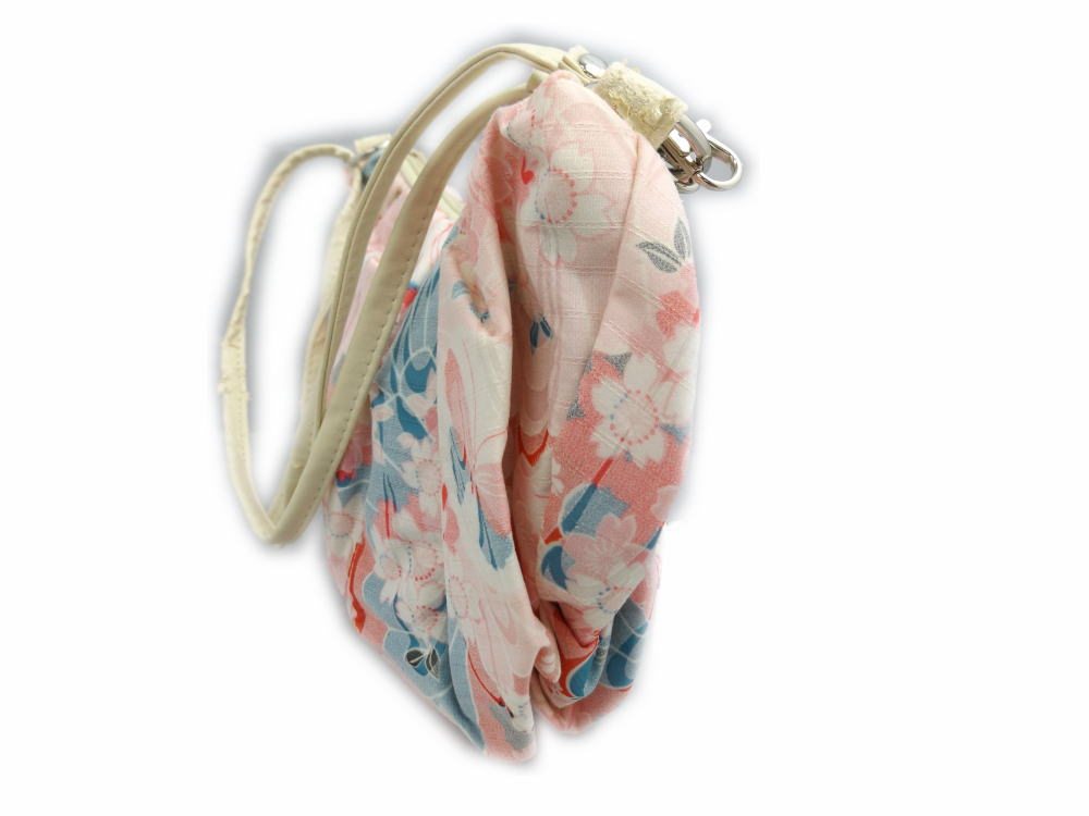 【訳有り 難あり】 バッグ くしゅふわ 手提げ ファスナー 薄ピンク地蝶桜扇流水 振袖 成人式 卒業式 袴 はかま 着物 浴衣 ゆかた 和柄 女性用 レディース 単品