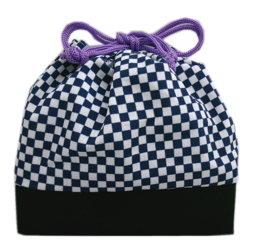 巾着 バッグ 底かご ちりめん 紺白市松 卒業式 袴 着物 和柄 長方形 女性用 レディース はかま ハカマ きもの 総柄 和装 和服 市松柄 古典柄 紺色