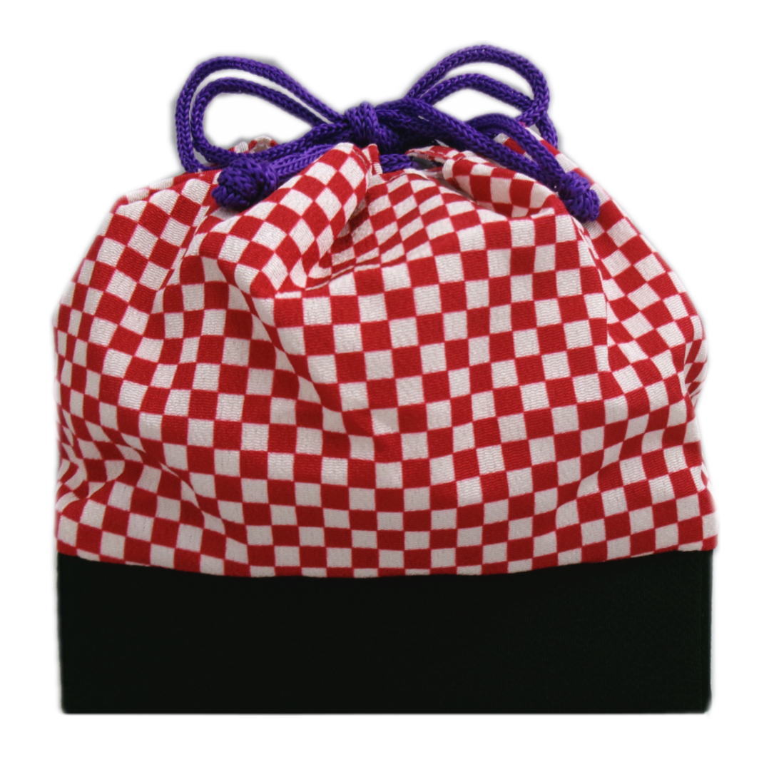 巾着 バッグ 底かご ちりめん 赤白市松 卒業式 袴 着物 和柄 長方形 女性用 レディース はかま ハカマ きもの 総柄 和装 和服 市松柄 古典柄 赤色