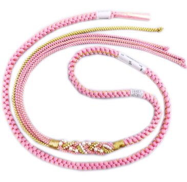 帯締め 帯〆 パール飾り付 先割れ 正絹 振袖用 成人式 着物 2色使い 薄ピンク金