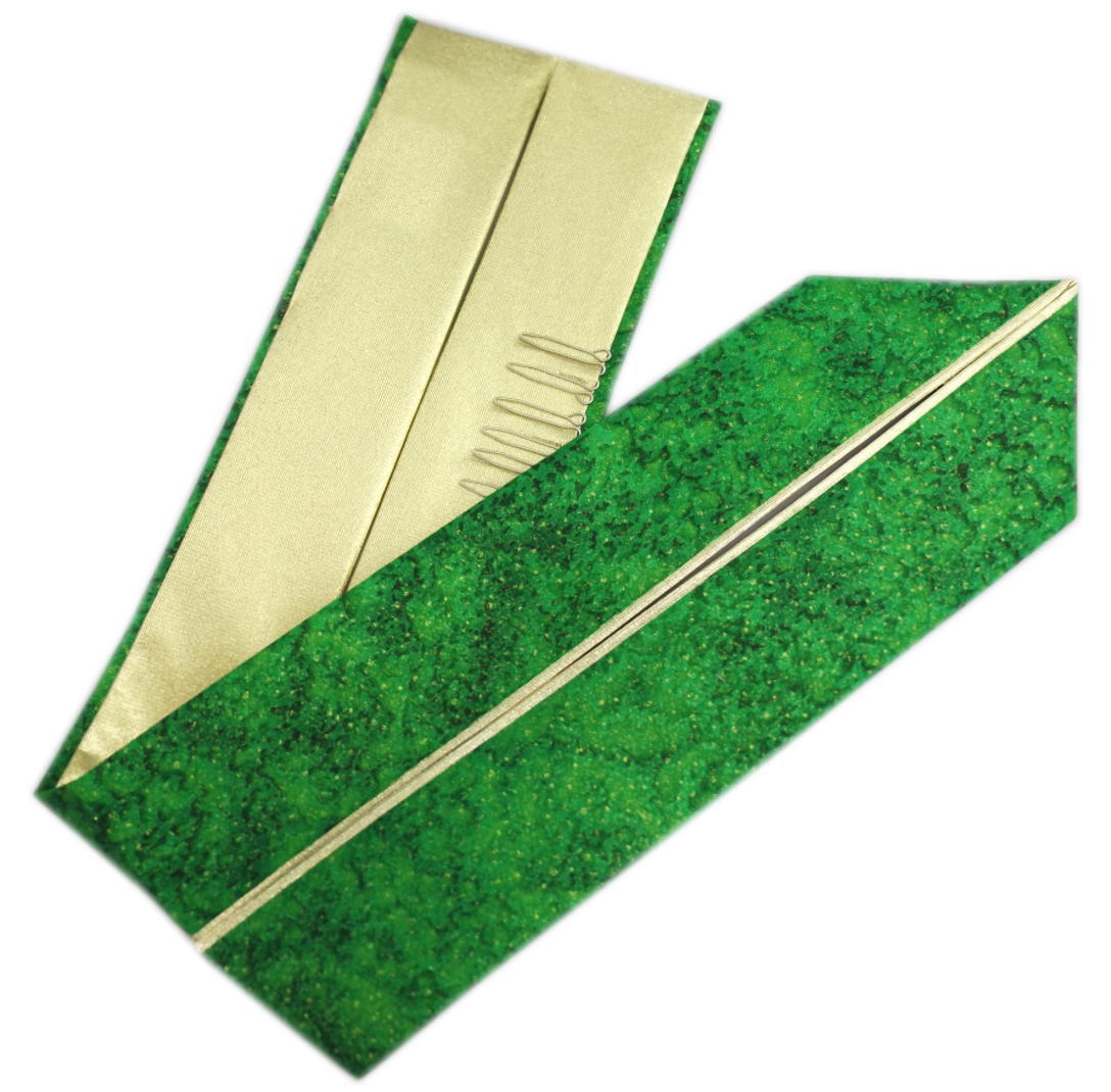 重ね衿 伊達襟 正絹 金ラメ入りおぼろ地紋様入り 緑色金 2色使い 振袖 成人式 卒業式 袴 着物 振袖用 きもの はかま ハカマ グリーン